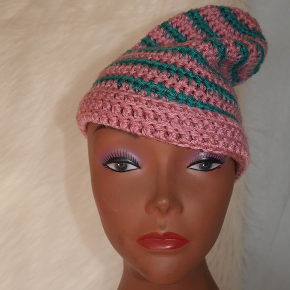 STOCKING CAP HOMEMADE GENTLY USED Pink&Green - Picture 3 of 5